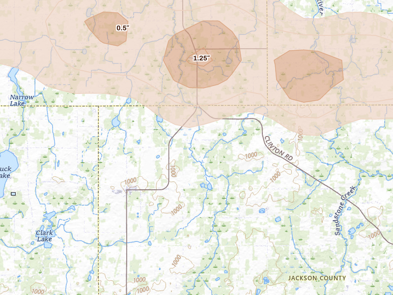 Radar-estimated hail-size map of the storm over Springport, MI on Mar 30, 2026