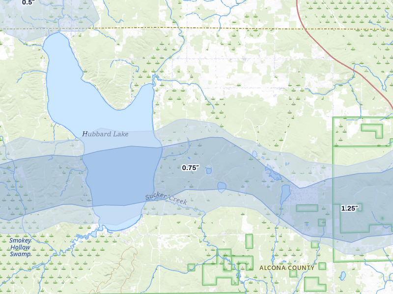 NEXRAD radar-signature map of the hail storm over Spruce, MI on Jul 1, 2026