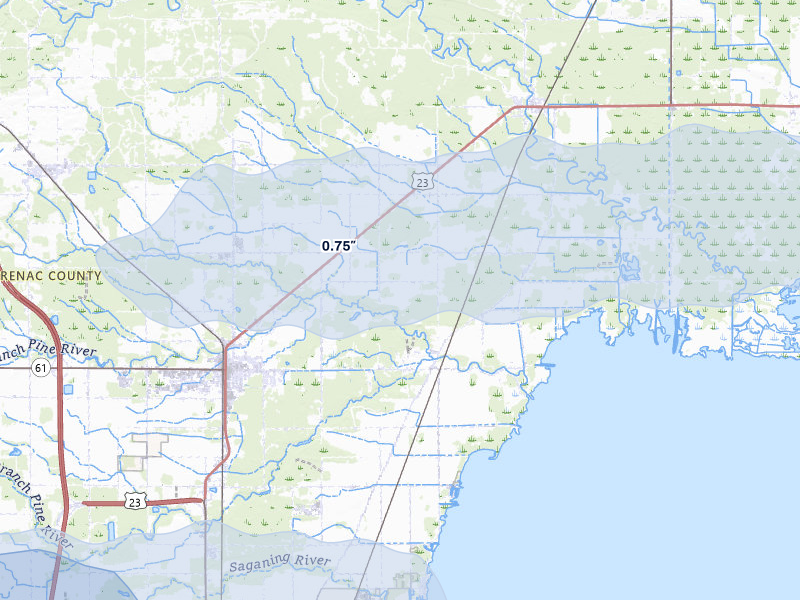 NEXRAD radar-signature map of the hail storm over Standish, MI on Mar 30, 2026