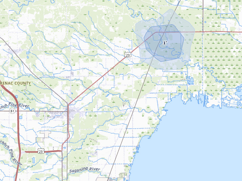 NEXRAD radar-signature map of the hail over Standish, MI