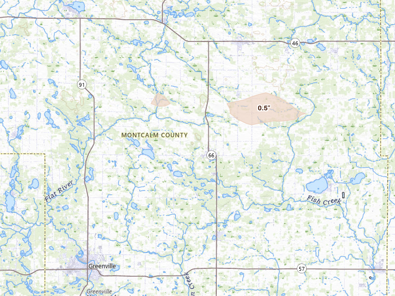 Radar-estimated hail-size map of the storm over Stanton, MI on Sep 1, 2026