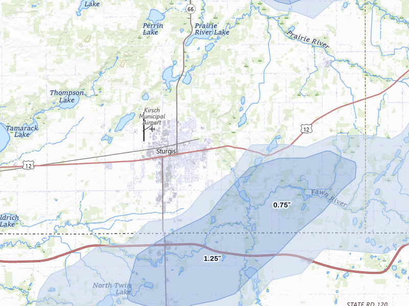 NEXRAD radar-signature map of the hail over Sturgis, MI