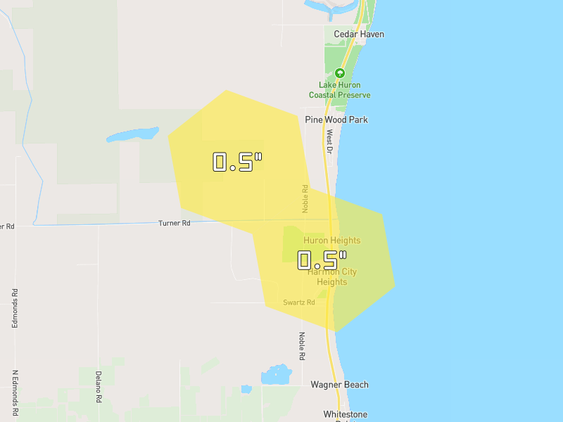 Hail map of Tawas City, MI on Jul 1, 2026, hail up to 0.5"