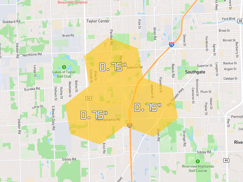 Hail map of Taylor, MI on Jul 3, 2026, hail up to 0.75"