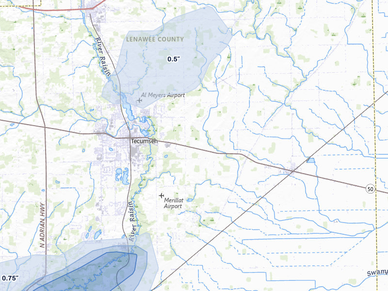 NEXRAD radar-signature map of the hail over Tecumseh, MI