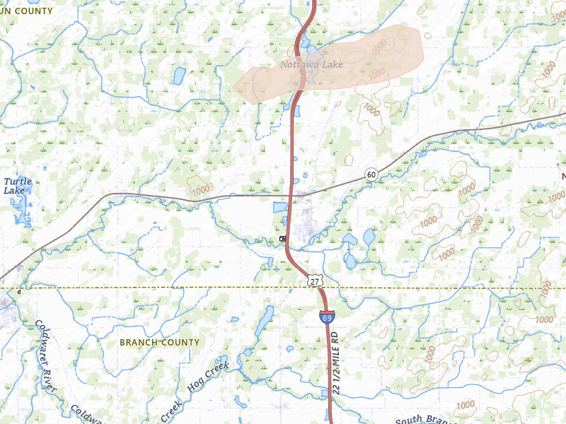 Radar-estimated hail-size map of the storm over Tekonsha, MI on Mar 6, 2026