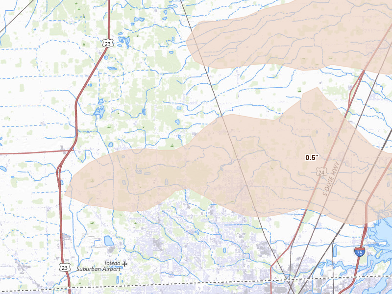 Radar-estimated hail-size map of the storm over Temperance, MI on Sep 3, 2026