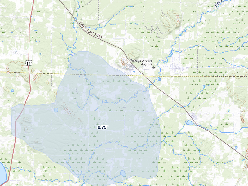 NEXRAD radar-signature map of the hail storm over Thompsonville, MI on May 17, 2026