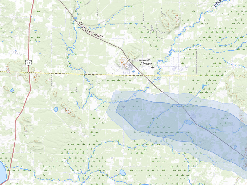 NEXRAD radar-signature map of the hail storm over Thompsonville, MI on Jul 20, 2026