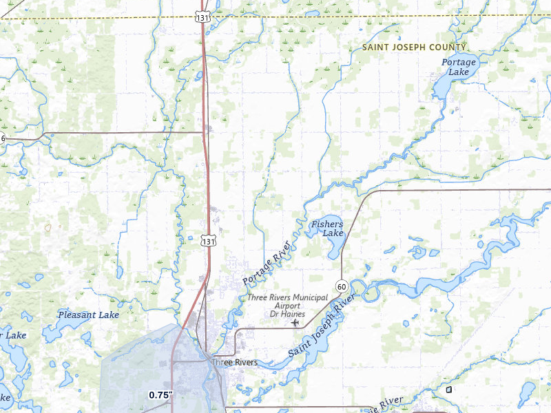 NEXRAD radar-signature map of the hail over Three Rivers, MI
