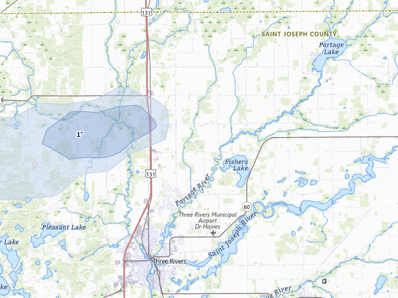 NEXRAD radar-signature map of the hail storm over Three Rivers, MI on May 4, 2026