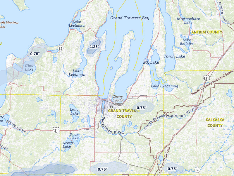 NEXRAD radar-signature map of the hail storm over Traverse City, MI on Mar 30, 2026