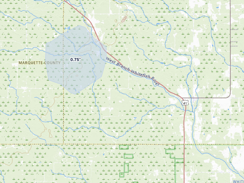 NEXRAD radar-signature map of the hail storm over Trenary, MI on Jun 28, 2026