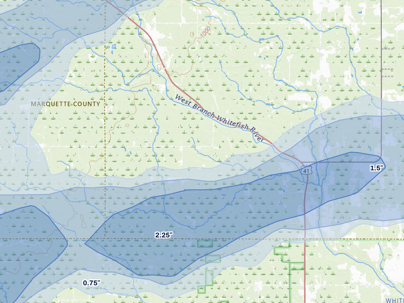 NEXRAD radar-signature map of the hail storm over Trenary, MI on Jun 30, 2026