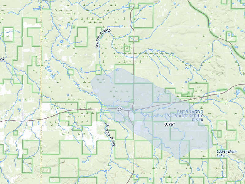 NEXRAD radar-signature map of the hail storm over Trout Creek, MI on Jul 30, 2026