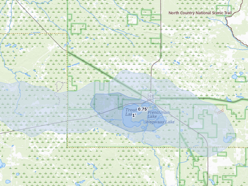 NEXRAD radar-signature map of the hail over Trout Lake, MI