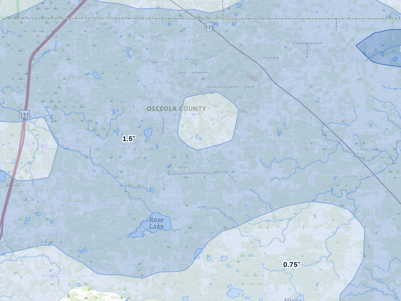 NEXRAD radar-signature map of the hail storm over Tustin, MI on Mar 30, 2026
