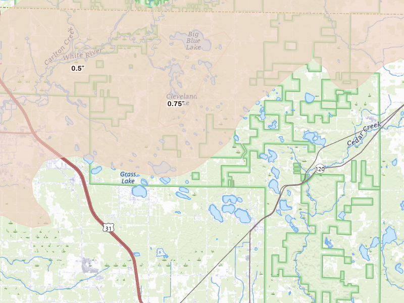 Radar-estimated hail-size map of the storm over Twin Lake, MI