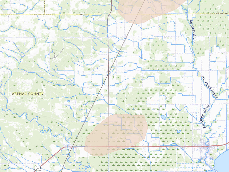 Radar-estimated hail-size map of the storm over Twining, MI on Apr 13, 2026