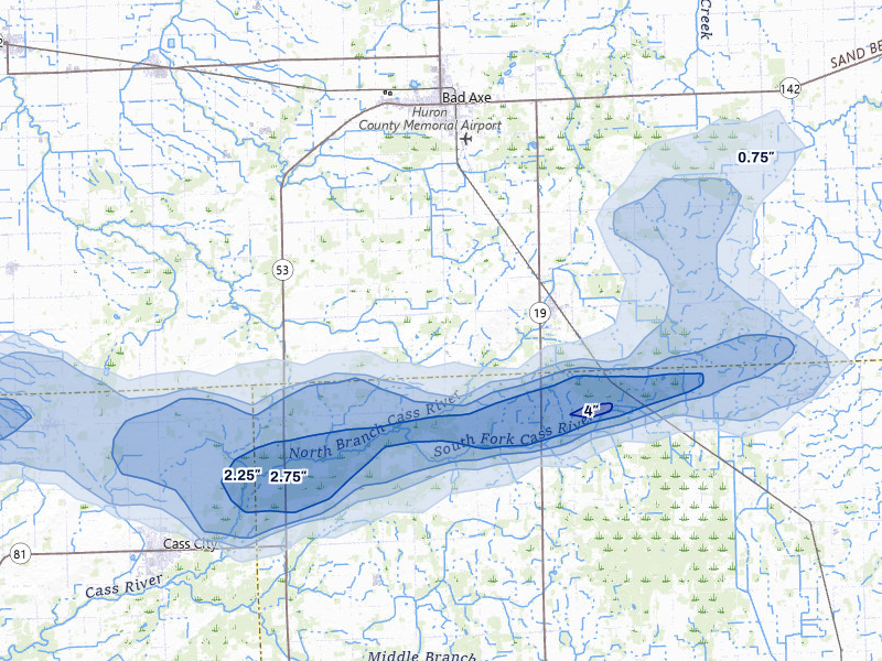 NEXRAD radar-signature map of the hail storm over Ubly, MI on May 17, 2026