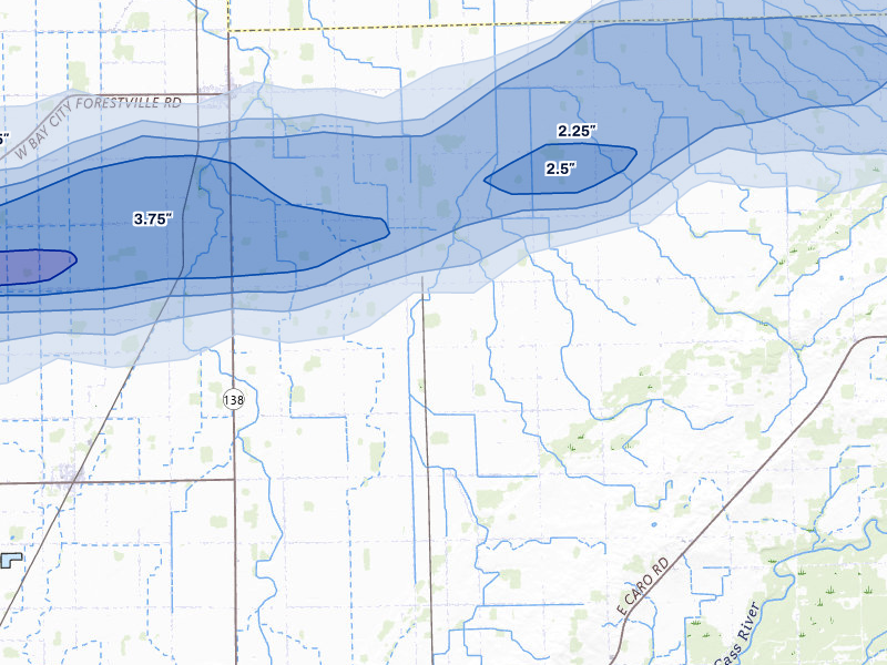 NEXRAD radar-signature map of the hail storm over Unionville, MI on May 17, 2026