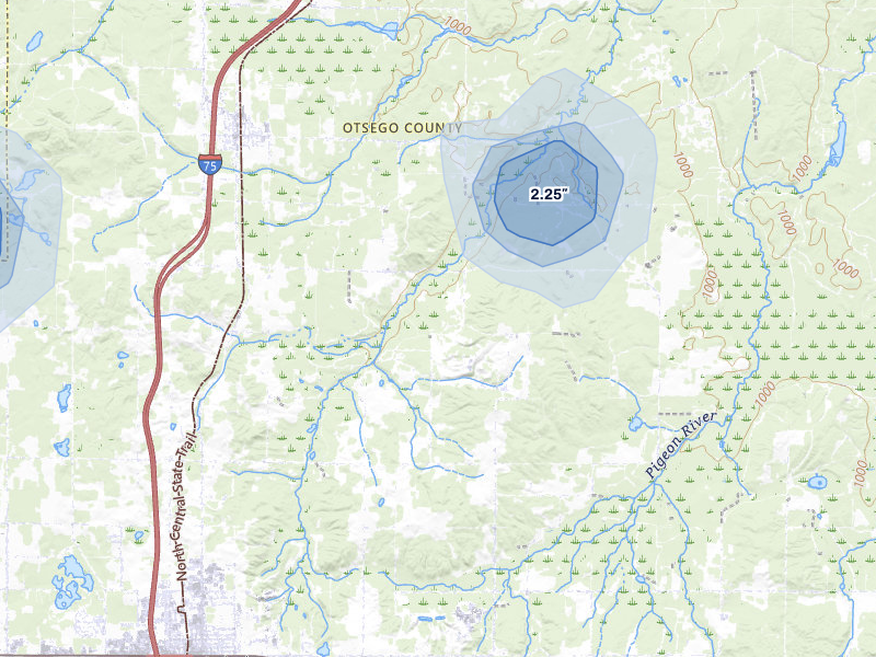 NEXRAD radar-signature map of the hail storm over Vanderbilt, MI on May 18, 2026
