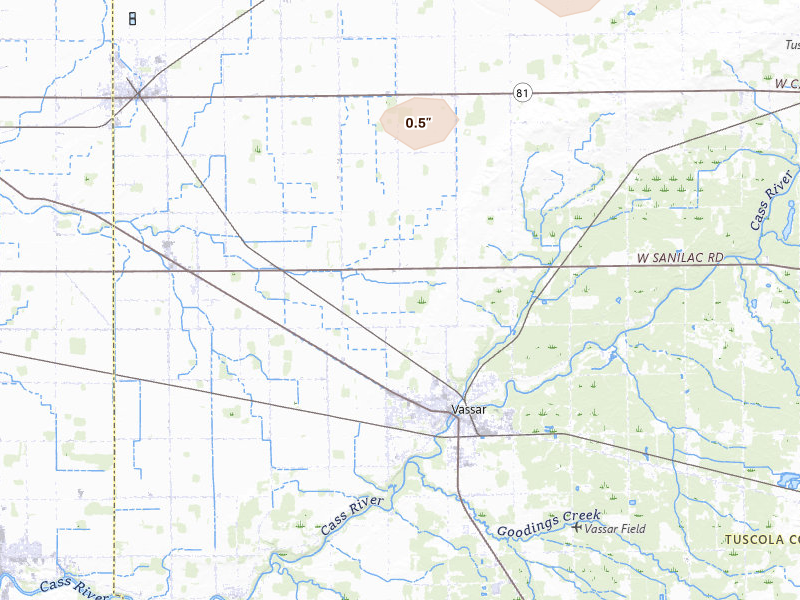 Radar-estimated hail-size map of the storm over Vassar, MI