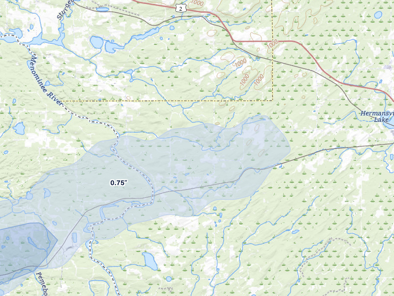 NEXRAD radar-signature map of the hail storm over Vulcan, MI on Jun 30, 2026