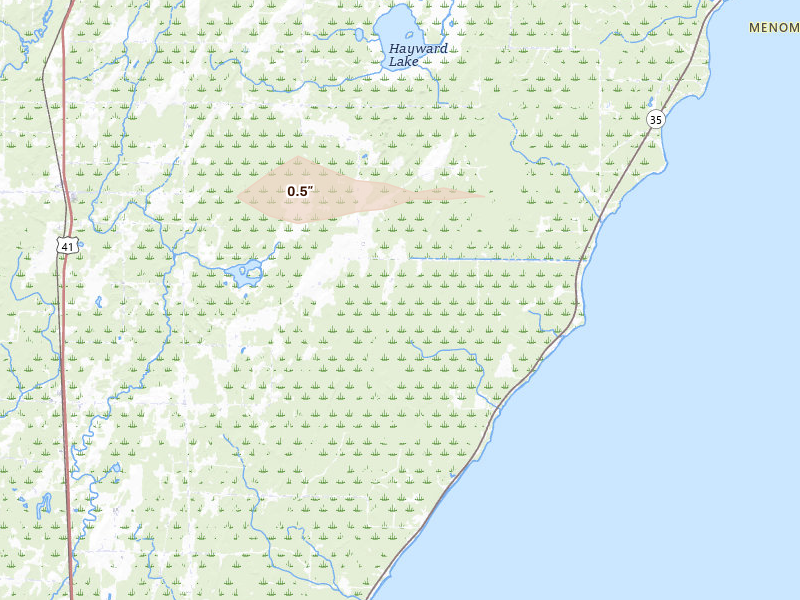 Radar-estimated hail-size map of the storm over Wallace, MI on Mar 31, 2026