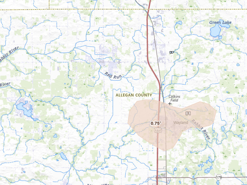 Radar-estimated hail-size map of the storm over Wayland, MI