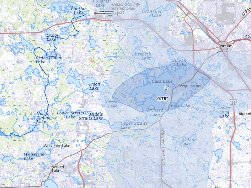 NEXRAD radar-signature map of the hail storm over West Bloomfield, MI on May 15, 2026