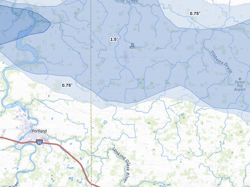 NEXRAD radar-signature map of the hail storm over Westphalia, MI on May 15, 2026