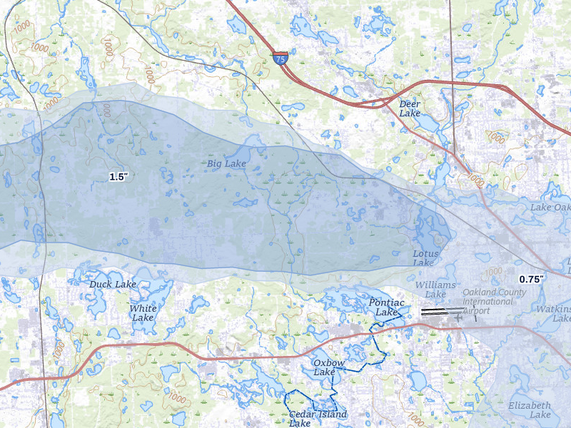 NEXRAD radar-signature map of the hail storm over White Lake, MI on May 15, 2026
