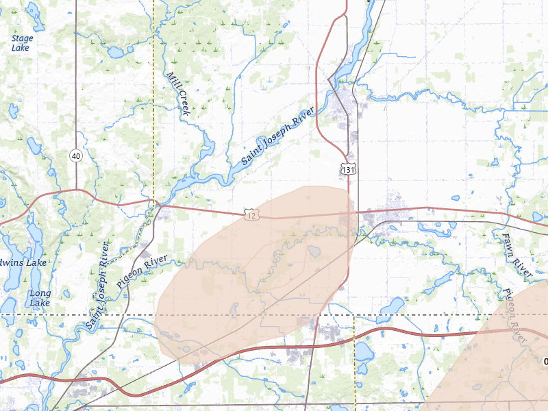 Radar-estimated hail-size map of the storm over White Pigeon, MI on Jun 16, 2026