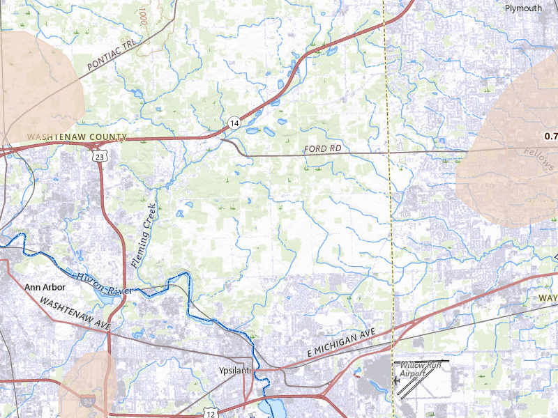 Radar-estimated hail-size map of the storm over Ypsilanti, MI on Jul 3, 2026