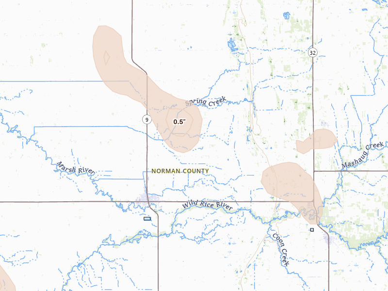 Radar-estimated hail-size map of the storm over Ada, MN