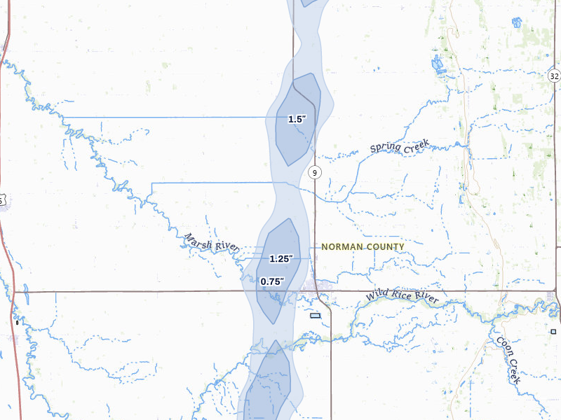 NEXRAD radar-signature map of the hail storm over Ada, MN on Jun 29, 2026
