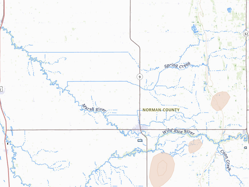 Radar-estimated hail-size map of the storm over Ada, MN on Jul 3, 2026
