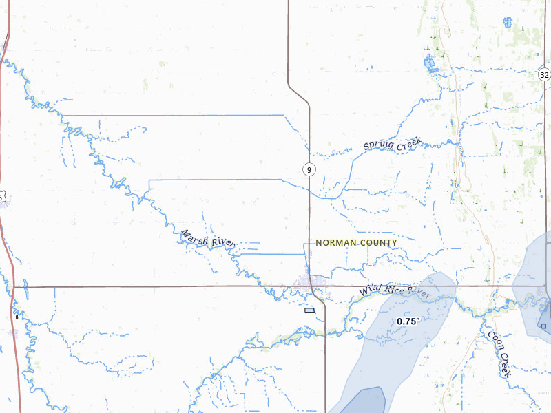 NEXRAD radar-signature map of the hail storm over Ada, MN on Jul 3, 2026