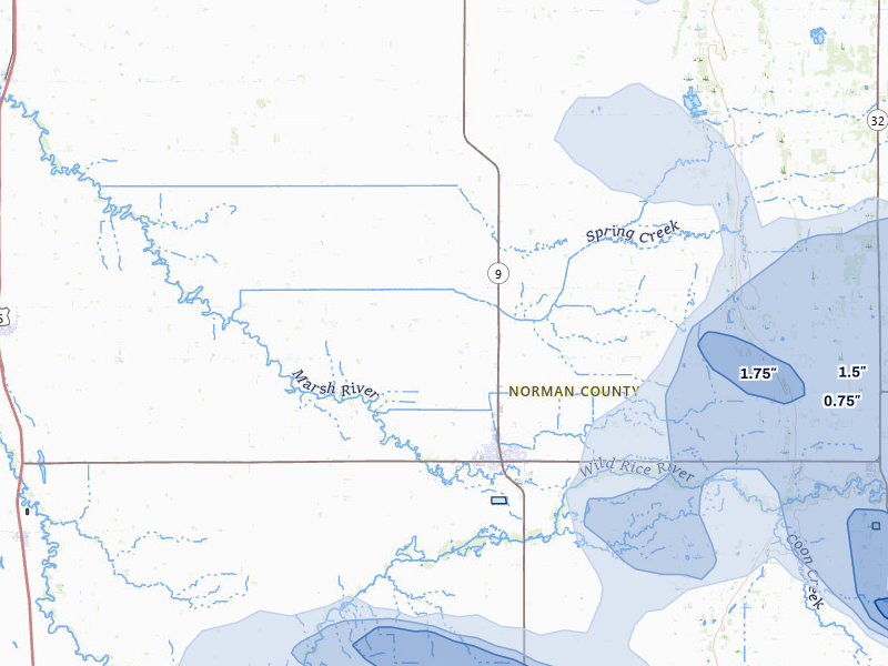 NEXRAD radar-signature map of the hail storm over Ada, MN on Jul 6, 2026