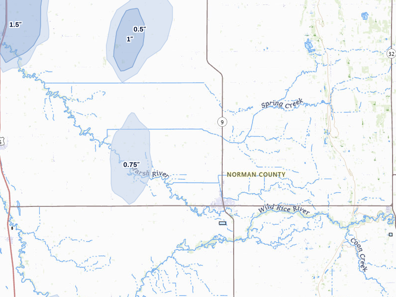 NEXRAD radar-signature map of the hail storm over Ada, MN on Jul 30, 2026