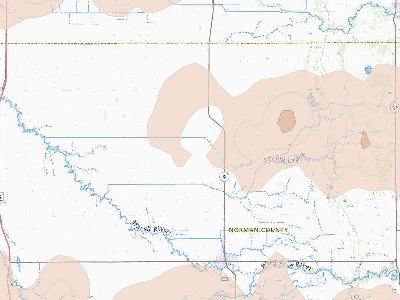 Radar-estimated hail-size map of the storm over Ada, MN on Sep 3, 2026