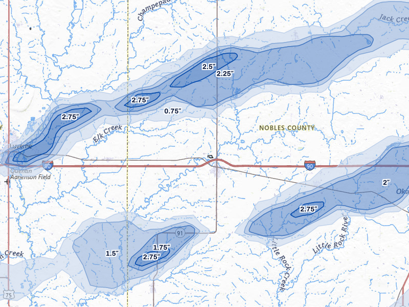 NEXRAD radar-signature map of the hail storm over Adrian, MN on May 17, 2026