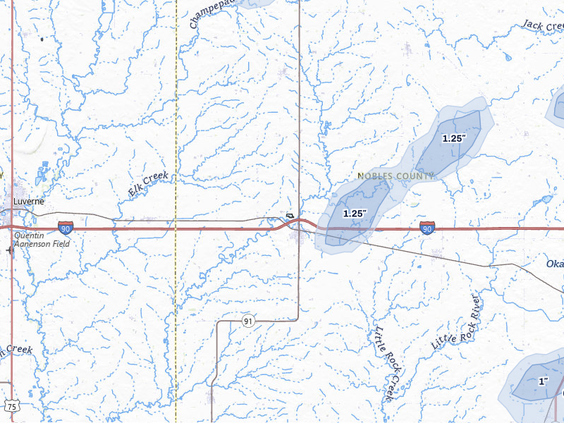 NEXRAD radar-signature map of the hail storm over Adrian, MN on Jun 27, 2026