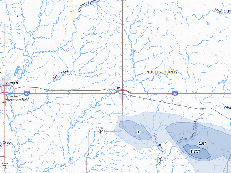 NEXRAD radar-signature map of the hail storm over Adrian, MN on Aug 7, 2026