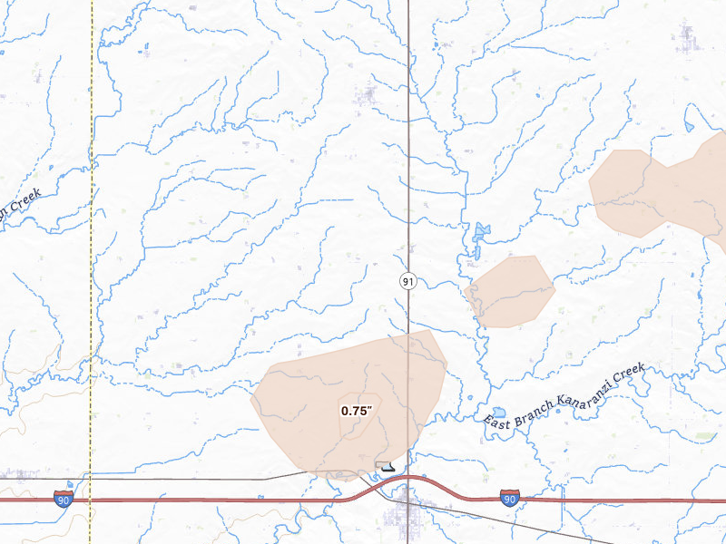 Radar-estimated hail-size map of the storm over Adrian, MN