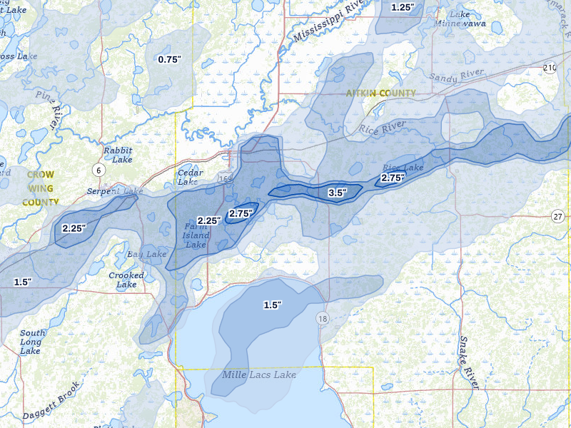 NEXRAD radar-signature map of the hail storm over Aitkin, MN on Jun 29, 2026