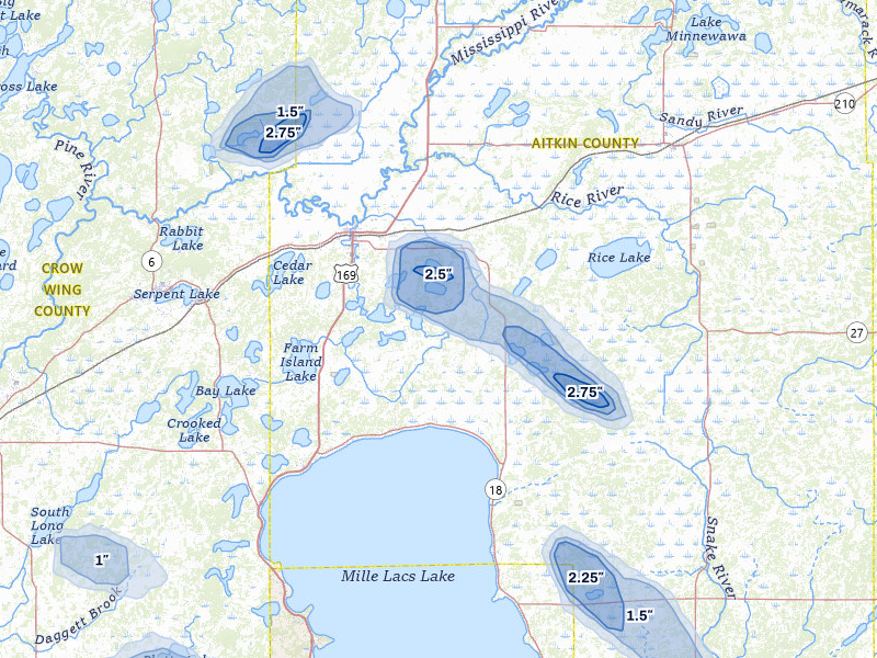 NEXRAD radar-signature map of the hail over Aitkin, MN