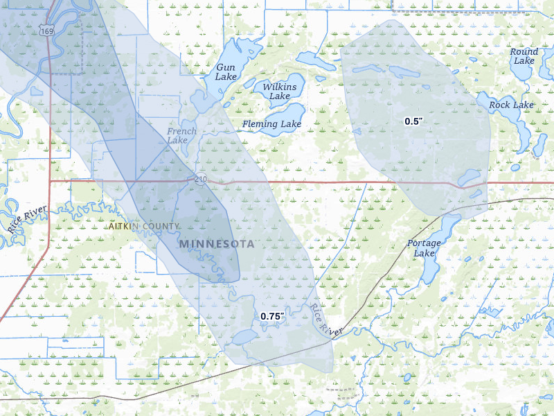 NEXRAD radar-signature map of the hail storm over Aitkin, MN on Aug 20, 2026