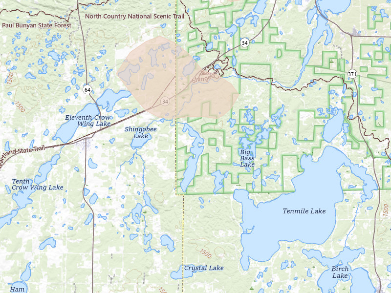 Radar-estimated hail-size map of the storm over Akeley, MN on Jun 29, 2026
